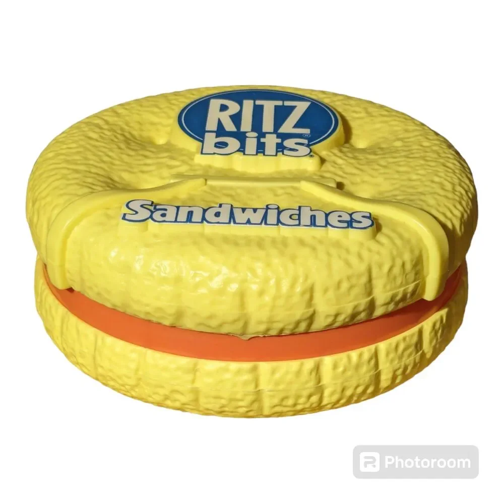 Nabisco Ritz Bits Sandwiches Crackers VTG 1991 Yellow Holder Snap Top Container